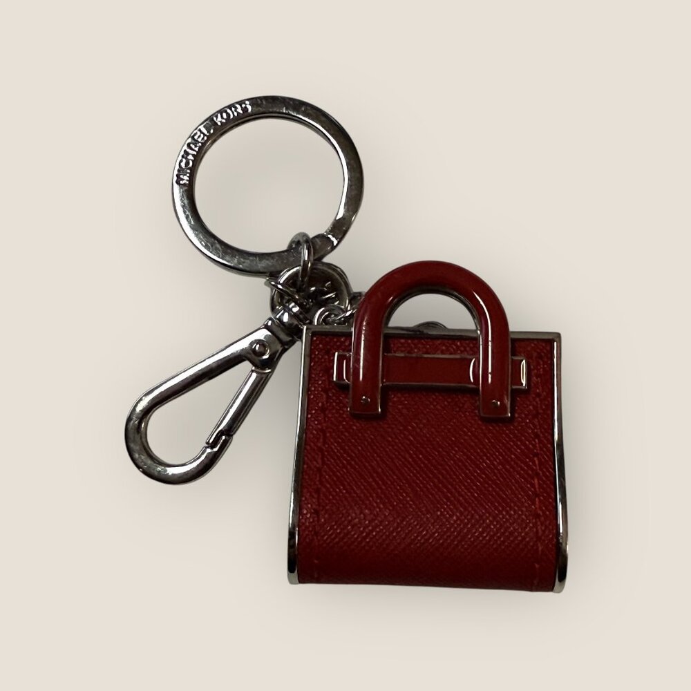 Michael Kors Red Mini Handbag Keychain Keyring Bag Clip With Silver-Tone Metal